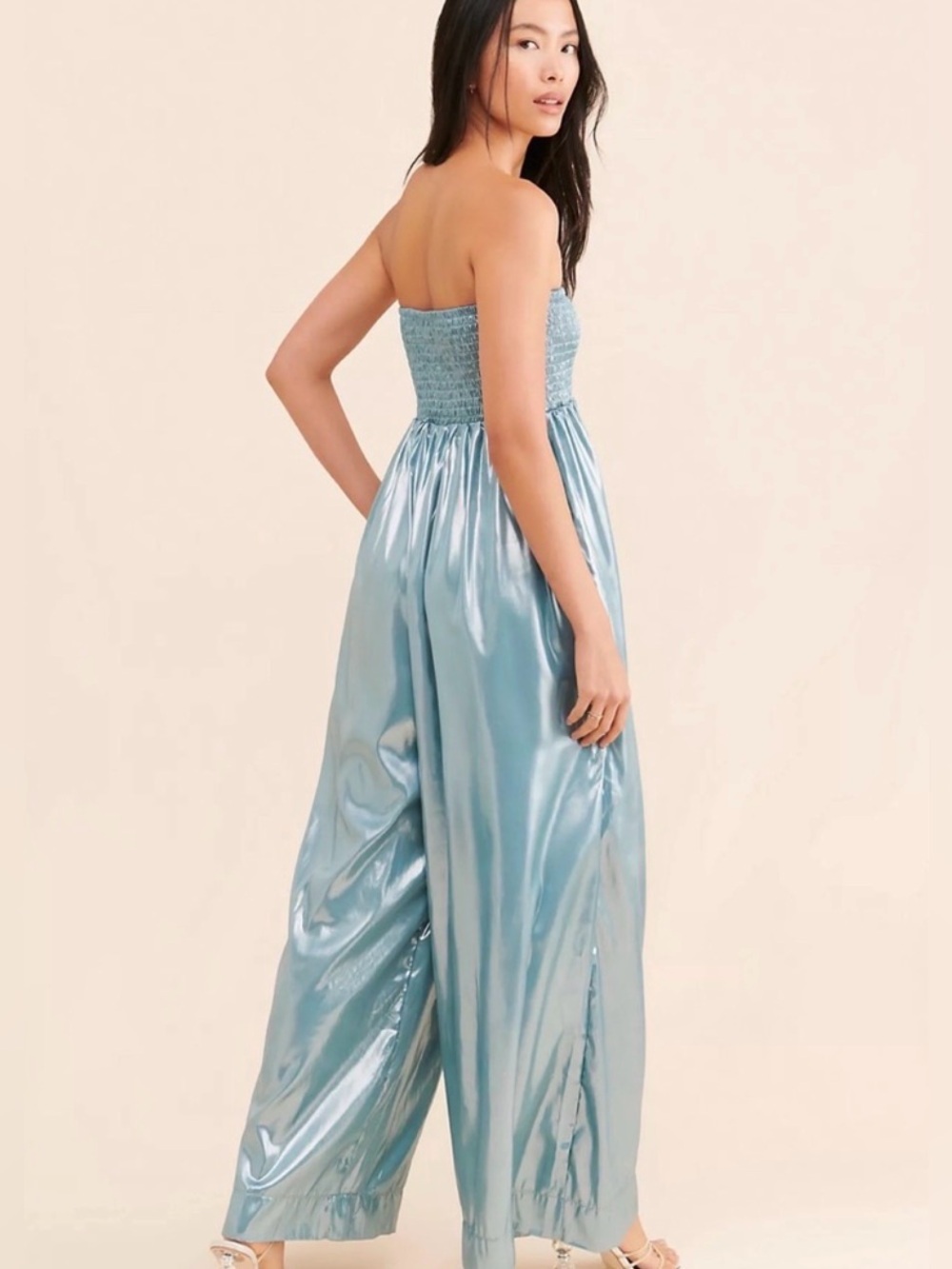 Free People Julie Jumpsuit Removable Streps Women’s Size M Metallic Greyish Blue